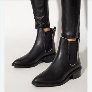 Coach Bowery Black Ankle Booties with Silver beaded Accents